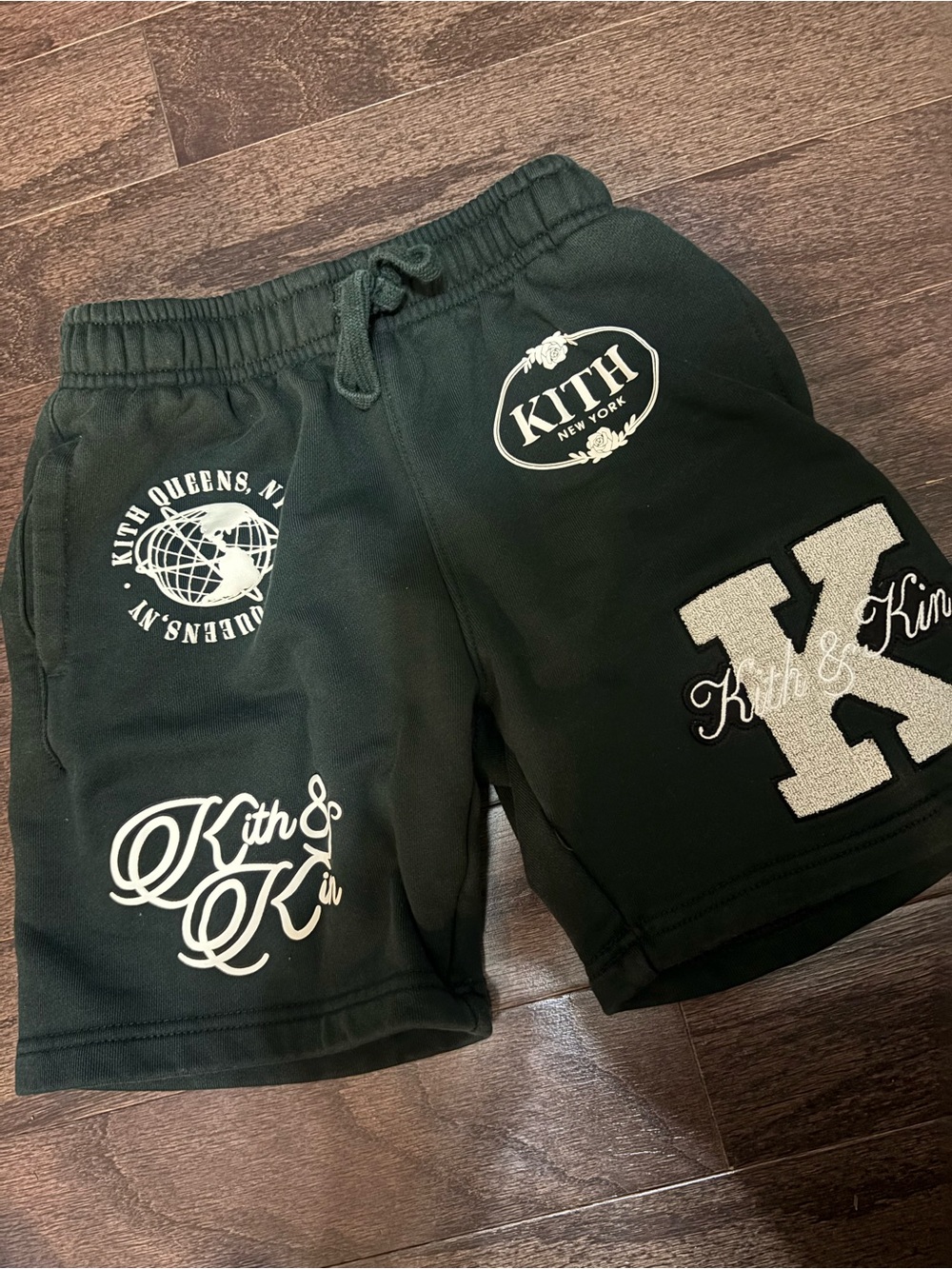 Kith Black Graphic Logo Shorts with White Appliqués